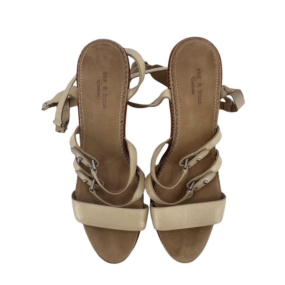 rag & bone Tan Exclusive Wood Wedge Strappy Platform Sandals Size 9 Women’s - Picture 5 of 10